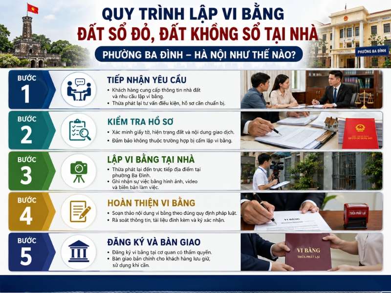 Dịch vụ lập vi bằng sổ đỏ, đất không sổ tại nhà uy tín ở phường Ba Đình, Hà Nội 3 Quy trình lập vi bằng đất sổ đỏ, đất không sổ tại nhà phường ba đình hà nội như thế nào?